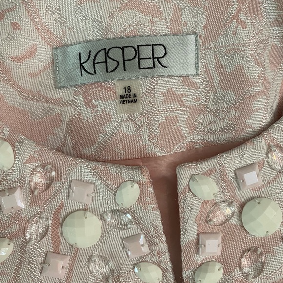 Kasper Women's Evening Coat Blazer Brocade Floral Pattern Size 18 Beaded Neck - Picture 15 of 16